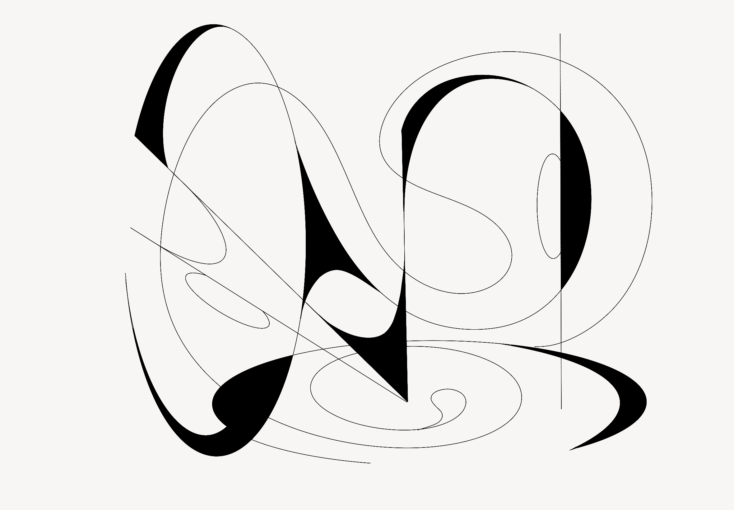 Abstract black linework artwork with looping forms and energetic dark shapes.