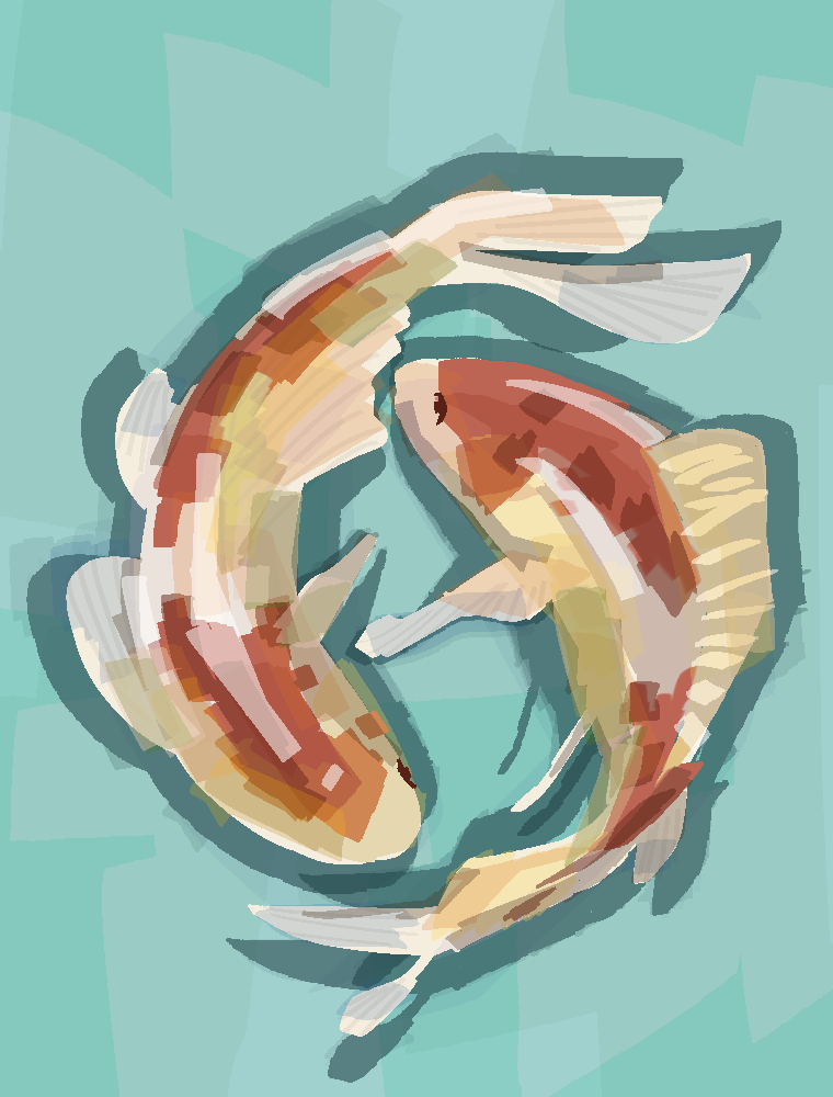 Digital illustration of two orange and cream koi fish